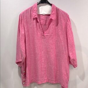 Sigrid Olsen Pink Linen Blouse 3X Pearl Button Summer